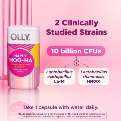 OLLY Happy Hoo-Ha Probiotic Capsules for Women Supports, Vaginal Health and pH Balance - 25ct