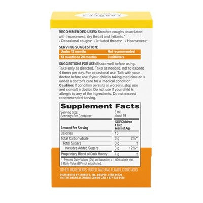 Zarbee's Baby Soothing Cough Syrup with Dark Honey - Natural Peach & Honey Flavor - 2 fl oz