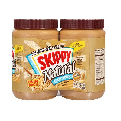 Skippy Twin Pack Creamy Peanut Butter - 40oz: Gluten-Free, No Artificial Flavors, No Preservatives