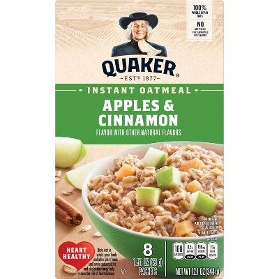 Quaker Instant Oatmeal Apple Cinnamon - 8ct/12.1oz: 100 Percent Whole Grain, No Artificial Flavors