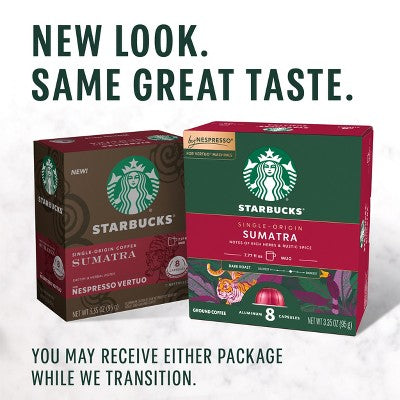 Starbucks by Nespresso Vertuo Line Pods Dark Roast Coffee Single-Origin Sumatra - 8ct: Arabica Beans, Herb Flavor