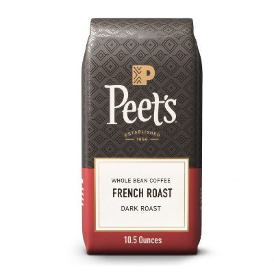 Peet's French Dark Roast Whole Bean Coffee - 10.5oz: Arabica Beans, Dark Chocolate, Smoke