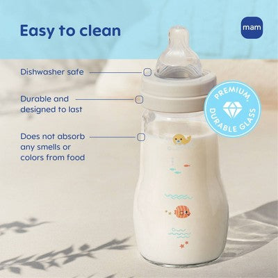 MAM Feel Good Glass Baby Bottle - Cream - 9 fl oz