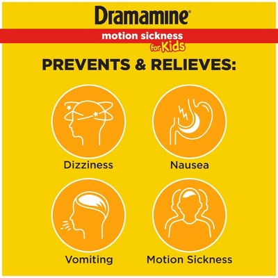 Dramamine Kids Chewable Motion Sickness Relief Tablets for Nausea, Dizziness & Vomiting - Grape - 8ct