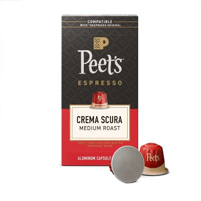 Peet's Coffee Espresso Crema Scura Medium Roast Nespresso Compatible Original Line Aluminum Coffee Capsules - 10ct