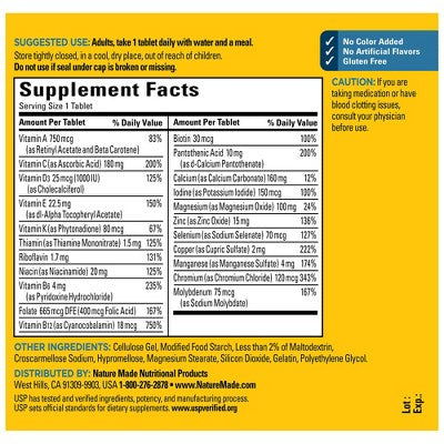 Nature Made Mens Multivitamin with No Iron, Nutritional Support Tablets, USP Verified - 120ct