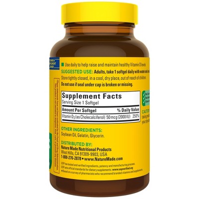 Nature Made Vitamin D3 2000 IU (50 mcg), Bone Health and Immune Support Softgels