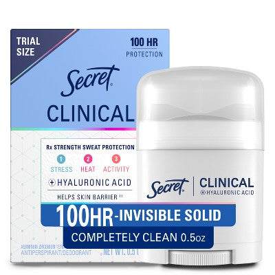 Secret Women's Clinical Strength Completely Clean Mini Invisible Solid Antiperspirant and Deodorant - Travel Size - Fresh Scent - 0.5oz