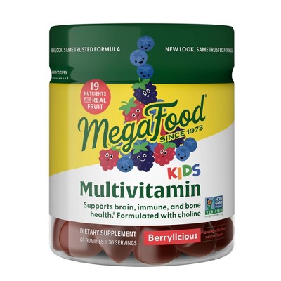 MegaFood Kids' Multivitamin, Vitamin C, Vitamin D & Choline, Vegetarian Gummies - 60ct