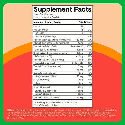 SmartyPants Organic Kids Multi & Vegetarian Omega 3 Gummy Vitamins with D3, C & B12 - 90 ct