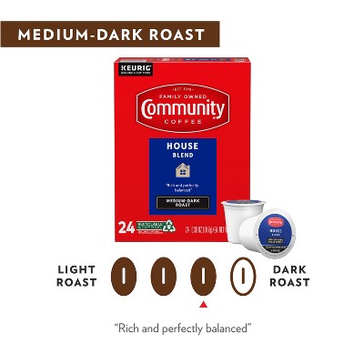 Community Coffee House Blend Medium Roast Coffee - Single Serve Pods - 24ct: Arabica Beans, Medium Dark Roast, Milk Chocolate