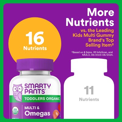 SmartyPants Organic Toddler Multi & Vegetarian Omega 3 Gummy Vitamins with D3, C & B12 - 45 ct