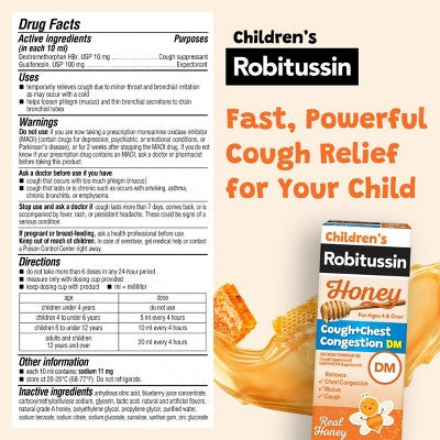Children's Robitussin Cough & Chest Congestion DM Relief Liquid - Dextromethorphan - Honey - 4 fl oz