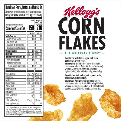 Kellogg's Corn Flakes Breakfast Cereal - 18oz: Fat Free, No High Fructose Corn Syrup