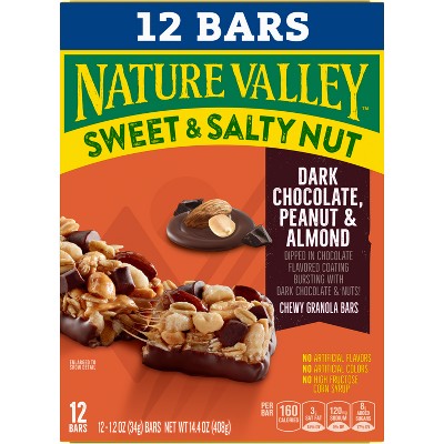 Nature Valley Sweet & Salty Dark Chocolate Peanut & Almond Bars - 12ct/14.4oz: Low Sodium, No Artificial Flavors, Crunchy