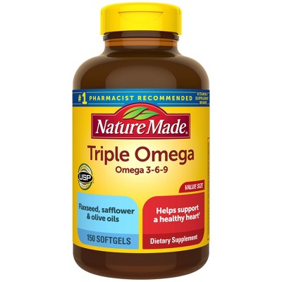 Nature Made Triple Omega 3 6 9 Softgels with Flaxseed, Safflower, & Olive Oils, USP Verified - 150ct