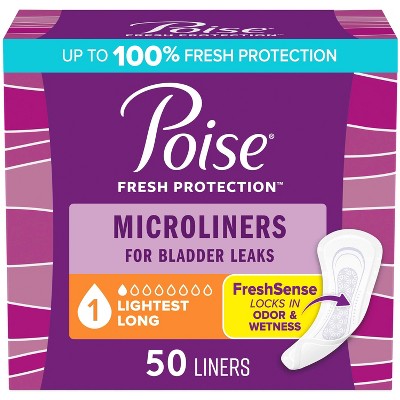 Poise Daily Incontinence Microliners - Lightest Absorbency - 1 Drop - Long - 50ct