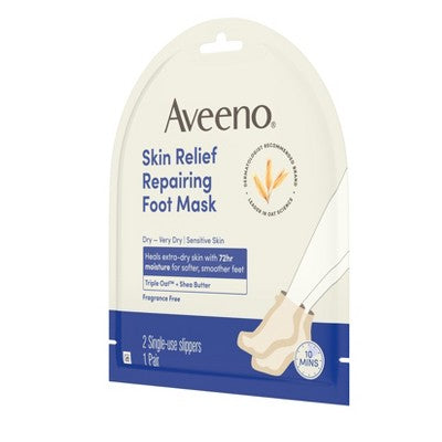 Aveeno Repairing CICA Foot Mask with Prebiotic Oat & Shea Butter for Extra Dry Skin, Fragrance Free