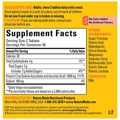 Nature Made Extra Strength Dosage Chewable Tablets Vitamin C 1000 mg per Serving - Orange, USP Verified - 90ct