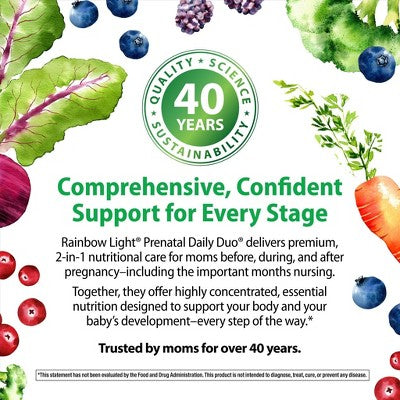 Rainbow Light Prenatal Daily Duo Multivitamin Dietary Supplement Tablets and Softgels - 60ct