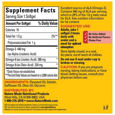 Nature Made Triple Omega 3 6 9 Softgels with Flaxseed, Safflower, & Olive Oils, USP Verified - 150ct