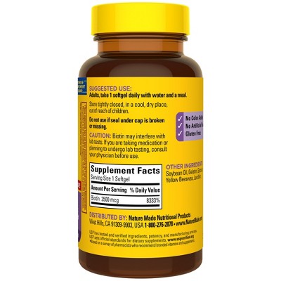 Nature Made Extra Strength Biotin 2500 mcg Softgels, USP Verified -150ct