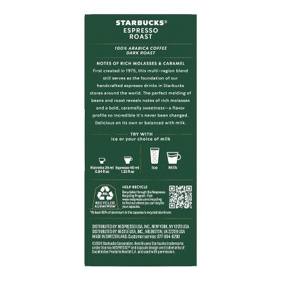 Starbucks by Nespresso Original Line Pods Dark Roast Coffee Espresso Roast - 10ct: Arabica Beans, Caramel