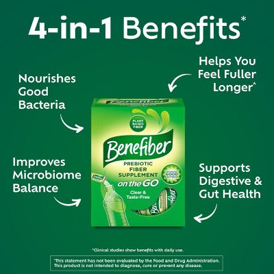 Benefiber Prebiotic GLP-1 Friendly Fiber Powder Unflavored Powder Stick Pack