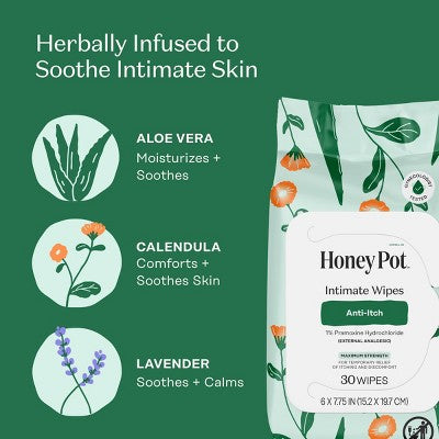 Honey Pot Anti Itch Intimate Wipes - 30 ct