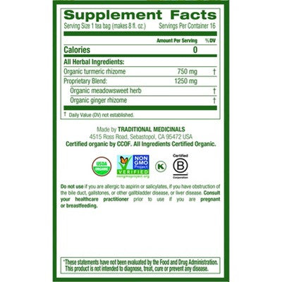 Traditional Medicinals Turmeric with Meadowsweet & Ginger - 16ct: Organic Certified, Non-Caffeinated