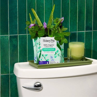 Honey Pot 100% Organic Cotton Cover Cooling Herbal Infusion Overnight Pads - 12 ct