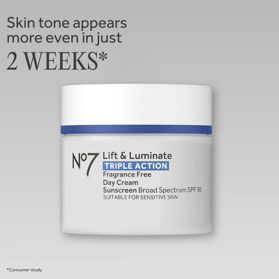 No7 Lift & Luminate Triple Action Fragrance Free Day Cream with SPF 30 - 1.69 fl oz
