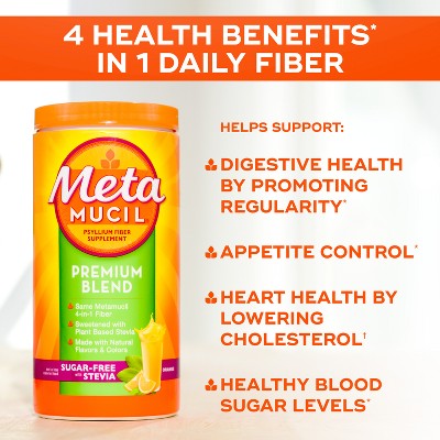 Metamucil Premium Blend Sugar-Free w/Stevia Multi-Symptom Relief GLP-1 Friendly Fiber Powder - Orange - 2.4g Fiber Per Serving - 72 Dose/14.9oz