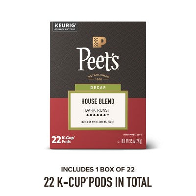 Peet's Coffee House Dark Roast Single Serve Coffee Pods - Decaf - 22ct: Compatible With Keurig, Arabica Beans