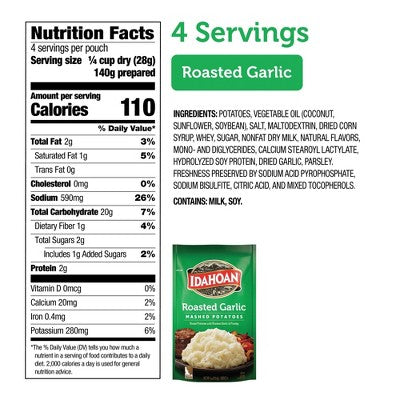 Idahoan Gluten Free Roasted Garlic Mashed Potatoes - 4oz: Wheat Free, Plant-Based