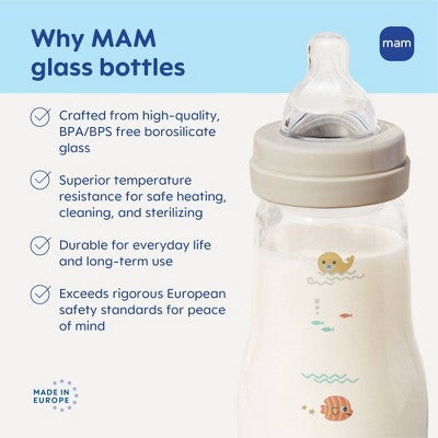 MAM Feel Good Glass Baby Bottle - Cream - 9 fl oz