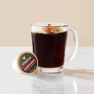 VitaCup Extra Shot Coffee Pods w/Espresso shot for High Caffeine - 32ct: Compatible With Keurig, Arabica Beans, Dark Roast