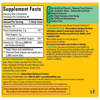 Nature Made Extra Strength Vitamin D3 5000 IU (125 mcg) Bone Health & Immune Support Vitamin Gummies - 80ct