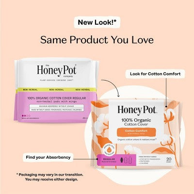Honey Pot 100% Organic Cotton Comfort Cover Regular Pads - 20 ct