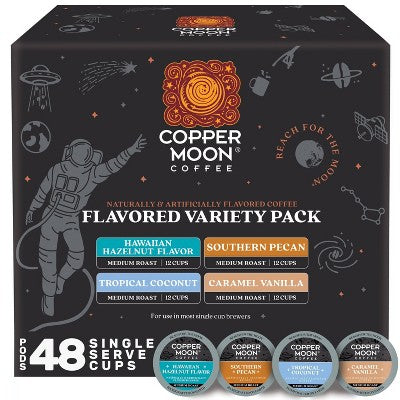 Copper Moon Flavored Variety Pack Single Serve Medium Roast Coffee Pods - 48ct: Compatible With Keurig, Certified, Arabica Beans