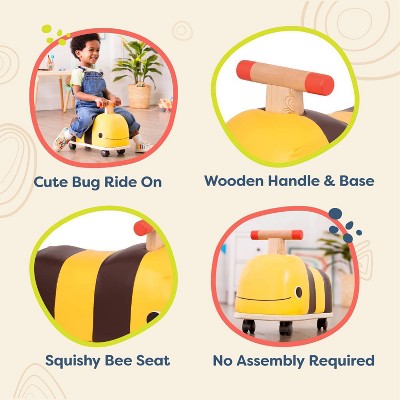 B. toys Wooden Bee Ride-On - Boom Buggy: Toddler Push Toy, Physical Fitness Builder, Max Capacity 88 lbs