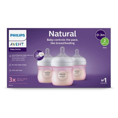 Philips Avent Natural Baby Bottles with Response Nipples - Pink - 4oz/3pk