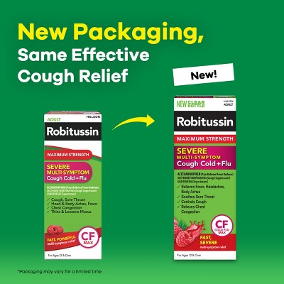 Robitussin Maximum Strength Multi-Symptom Cold Relief Liquid - Dextromethorphan - 8 fl oz: Contains Expectorant, 1-Pack, Unflavored