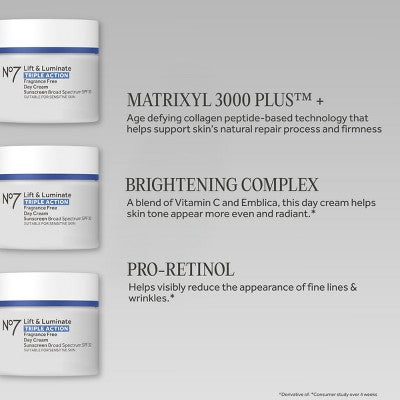 No7 Lift & Luminate Triple Action Fragrance Free Day Cream with SPF 30 - 1.69 fl oz