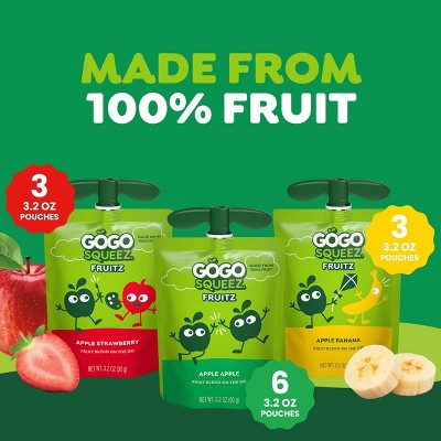 GoGo SqueeZ No Sugar Added Applesauce and Fruit Puree Apple Banana & Strawberry Variety Pack - 3.2oz/12ct