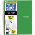 Five Star 3 Subjects 150pg College Ruled Spiral Notebook (Colors May Vary): Perforated, Acid-Free, 3 Hole Punched, Flexible Cover