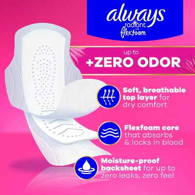 Always Radiant FlexFoam Heavy Flow Absorbency Pads with Wings - Scented - Size 2