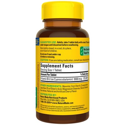 Nature Made Vitamin B12 Sublingual 3000 mcg Sugar Free Fast Dissolve Tablets, USP Verified - 40ct