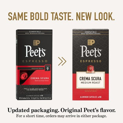 Peet's Coffee Espresso Crema Scura Medium Roast Nespresso Compatible Original Line Aluminum Coffee Capsules - 10ct