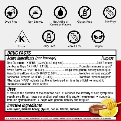 Cold-Eeze Plus Defense Manuka Honey Lemon Lozenges: Zinc Formula for Cold Relief, 25 Count